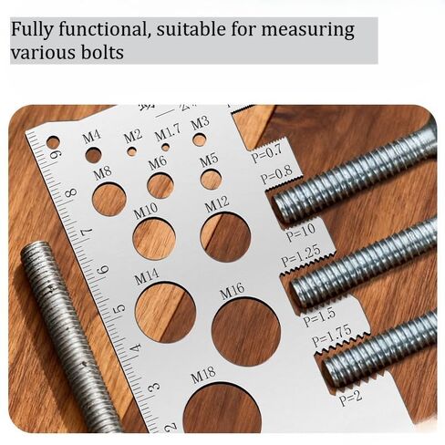 1pack Stainless Steel Screw Measuring Ruler - Precision Thread & Distance Measurement Tool for Screws, Bolts, Nuts - Durable, Rust-Resistant (Silver) in Saudi Arabia