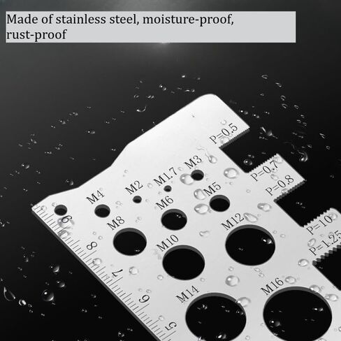 1pack Stainless Steel Screw Measuring Ruler - Precision Thread & Distance Measurement Tool for Screws, Bolts, Nuts - Durable, Rust-Resistant (Silver) in Saudi Arabia