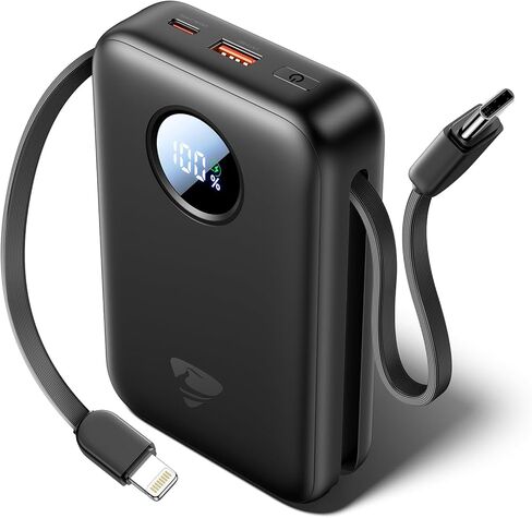 Power Bank, Portable Charger with Built in Cable 22.5W Fast Charging Battery Pack 10000mAh Slim 6 Outputs 3 Inputs LED Display Phone Charger for iPhone Samsung Pixel Moto iPad Travel Essential Gift in Saudi Arabia