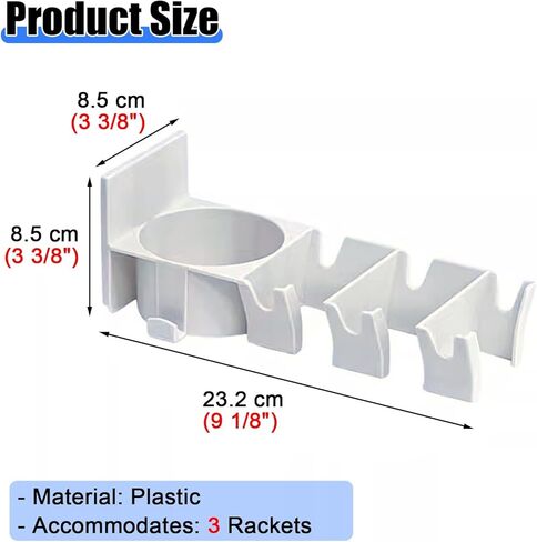 حامل مضرب تنس الريشة المثبت على الحائط مقاس 23.2 × 8.5 × 8.5 سم يحمل 3 مضارب in Kuwait