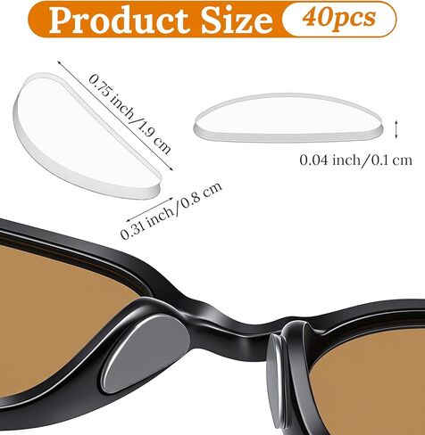 40PCS Nose Bridge Pads for Glasses, 0.75 Inch Adhesive Silicone Nose Pads for Glasses for Comfort & No Marks, Professional Non-Slip Grips for Eyeglasses & Sunglasses (1mm) in Saudi Arabia
