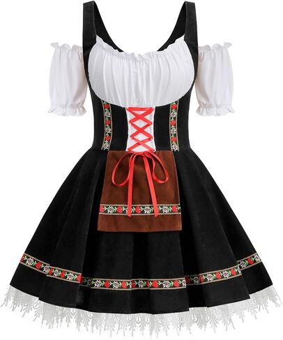 Colorful House Womens Oktoberfest Costume, Velvet German Bavarian Dress for Halloween Carnival in Saudi Arabia