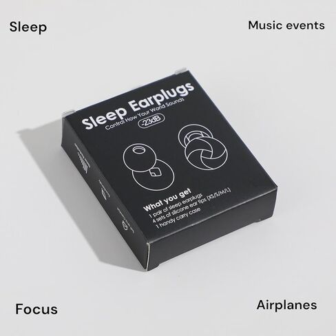 Ear Plugs for Sleeping 23dB Noise Reduction for Concerts, Focus, Travel Soft Reusable Silicone Ear Plugs for Side Sleepers with 4 Ear Tips Case Black in Saudi Arabia