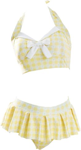 Women's Bikini Sets 50's Retro Vintage High Waist Plaid Self-Halter Bathing Suit with Headband in Saudi Arabia