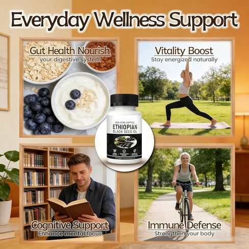 Ethiopian Black Seed Oil, Cold-Pressed from Pure Black Cumin Seeds, Rich in Thymoquinone, Non-GMO, Gluten-Free, 60 Softgels in Kuwait