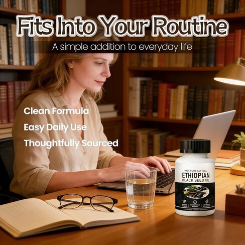 Ethiopian Black Seed Oil, Cold-Pressed from Pure Black Cumin Seeds, Rich in Thymoquinone, Non-GMO, Gluten-Free, 60 Softgels in Kuwait