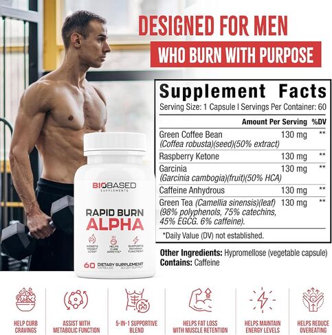 رابيد بيرن ألفا - حارق الدهون للرجال - يدعم المسارات الصحية المرتبطة بنشاط GLP-1 - مثبط الشهية، معزز الطاقة، يساعد على الحفاظ على العضلات أثناء تمزيقها - 60 كبسولة للجنسين in Kuwait
