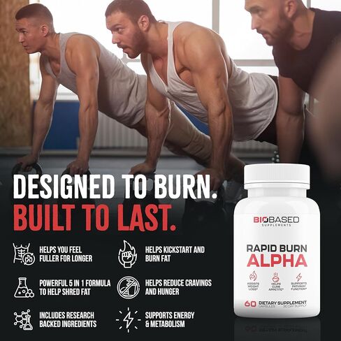 رابيد بيرن ألفا - حارق الدهون للرجال - يدعم المسارات الصحية المرتبطة بنشاط GLP-1 - مثبط الشهية، معزز الطاقة، يساعد على الحفاظ على العضلات أثناء تمزيقها - 60 كبسولة للجنسين in Kuwait