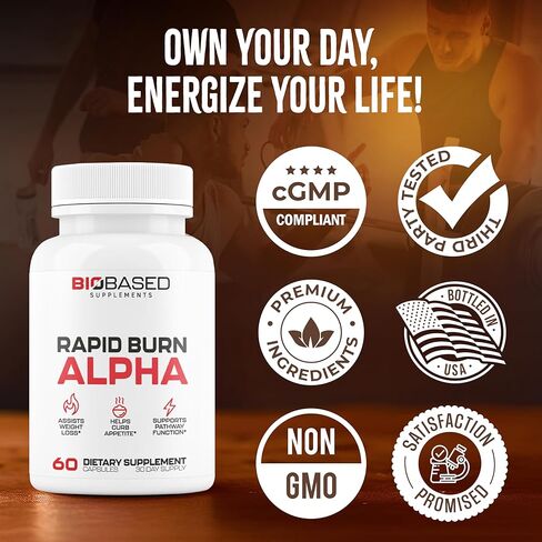 رابيد بيرن ألفا - حارق الدهون للرجال - يدعم المسارات الصحية المرتبطة بنشاط GLP-1 - مثبط الشهية، معزز الطاقة، يساعد على الحفاظ على العضلات أثناء تمزيقها - 60 كبسولة للجنسين in Kuwait