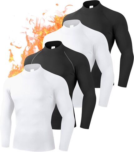 4 Pack Thermal Mock Turtleneck Compression Shirts Men Long Sleeve Fleece Lined Base Layer Undershirt for Winter in Saudi Arabia