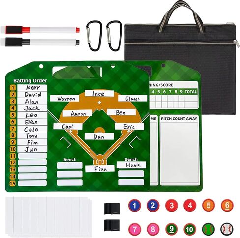 Magnetic Baseball Lineup Clipboard - Double-Sided Baseball Dry Erase Coaching Broad for Dugout & Field - Board Baseball Clipboard for Coaches with 30 Magnetic Name Strips in Saudi Arabia