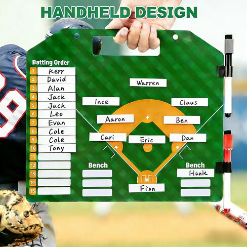 Magnetic Baseball Lineup Clipboard - Double-Sided Baseball Dry Erase Coaching Broad for Dugout & Field - Board Baseball Clipboard for Coaches with 30 Magnetic Name Strips in Saudi Arabia