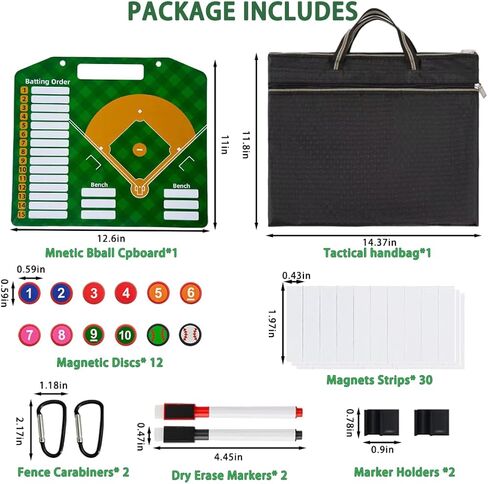 Magnetic Baseball Lineup Clipboard - Double-Sided Baseball Dry Erase Coaching Broad for Dugout & Field - Board Baseball Clipboard for Coaches with 30 Magnetic Name Strips in Saudi Arabia
