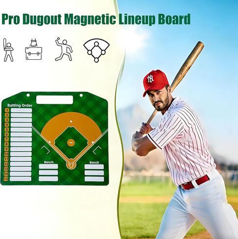Magnetic Baseball Lineup Clipboard - Double-Sided Baseball Dry Erase Coaching Broad for Dugout & Field - Board Baseball Clipboard for Coaches with 30 Magnetic Name Strips in Saudi Arabia