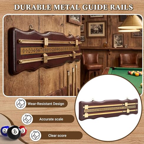 Lewtemi Wooden Billiard Game Scorer 2 Track Wall-Mounted Snooker Billiard Score Board Shuffleboard Scoreboard Classic Snooker Recorder for Pool Table Shuffleboard Games Rooms, Wine Red in Saudi Arabia