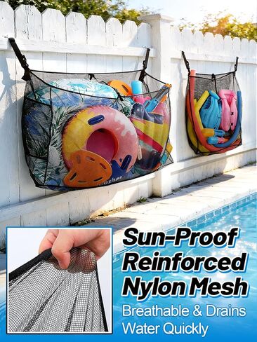 2 Pack Pool Float Storage Bag - Large and Small Mesh Hanging Pool Toy Organizers with Adjustable Straps, Universal Fence & Above Ground Poolside Storage for Inflatable Rafts, Noodles and Balls in Saudi Arabia