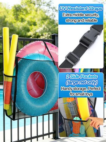 2 Pack Pool Float Storage Bag - Large and Small Mesh Hanging Pool Toy Organizers with Adjustable Straps, Universal Fence & Above Ground Poolside Storage for Inflatable Rafts, Noodles and Balls in Saudi Arabia