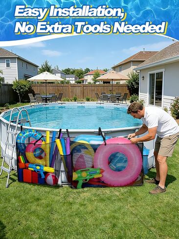 2 Pack Pool Float Storage Bag - Large and Small Mesh Hanging Pool Toy Organizers with Adjustable Straps, Universal Fence & Above Ground Poolside Storage for Inflatable Rafts, Noodles and Balls in Saudi Arabia
