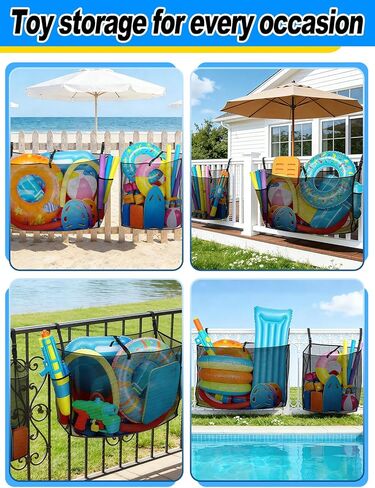2 Pack Pool Float Storage Bag - Large and Small Mesh Hanging Pool Toy Organizers with Adjustable Straps, Universal Fence & Above Ground Poolside Storage for Inflatable Rafts, Noodles and Balls in Saudi Arabia