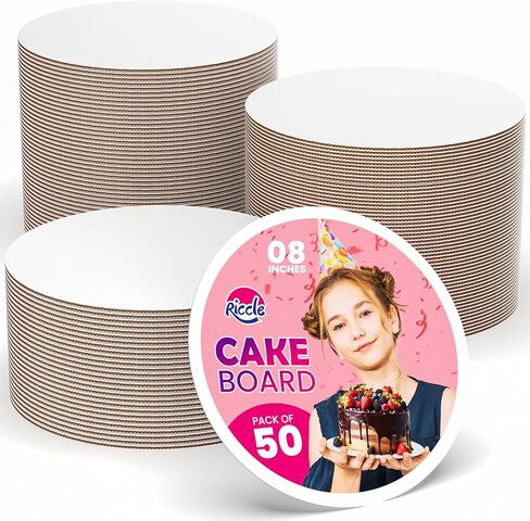 RICCLE Cake Boards 14 Inch Round Pack of 50- Smooth Edged 14" Cake Board, Disposable Cake Plates- Sturdy - White Cardboard Circles Base -Food Grade Cake Circles in Kuwait