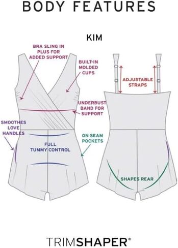 Trimshaper Women's Full Tummy Control Kim Swim Romper with Pockets and Built-in Bra in Saudi Arabia