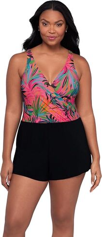 Trimshaper Women's Full Tummy Control Kim Swim Romper with Pockets and Built-in Bra in Saudi Arabia