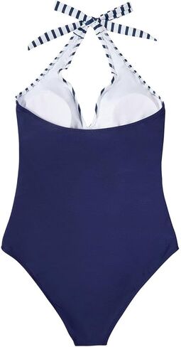 Women's One Piece Swimsuits Tummy Control Front Cross Bathing Suits Slimming V Neck Swimwear(Blue,L) in Saudi Arabia