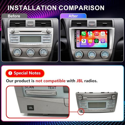 ستيريو راديو السيارة لسيارة Toyota Camry 2006-2011،9 بوصة Android 13 وحدة رئيسية تعمل باللمس، CarPlay اللاسلكي وAndroid Auto، نظام ملاحة GPS، كاميرا احتياطية عالية الدقة، وصلة مرآة، WiFi 6، بلوتوث 5.4، FM، SWC in Kuwait