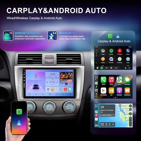 ستيريو راديو السيارة لسيارة Toyota Camry 2006-2011،9 بوصة Android 13 وحدة رئيسية تعمل باللمس، CarPlay اللاسلكي وAndroid Auto، نظام ملاحة GPS، كاميرا احتياطية عالية الدقة، وصلة مرآة، WiFi 6، بلوتوث 5.4، FM، SWC in Kuwait