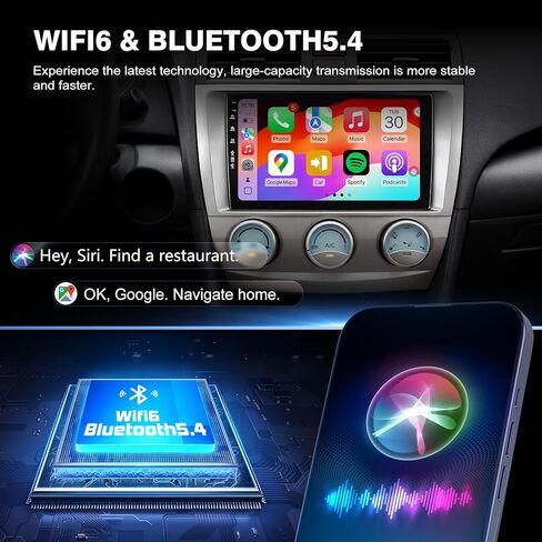 ستيريو راديو السيارة لسيارة Toyota Camry 2006-2011،9 بوصة Android 13 وحدة رئيسية تعمل باللمس، CarPlay اللاسلكي وAndroid Auto، نظام ملاحة GPS، كاميرا احتياطية عالية الدقة، وصلة مرآة، WiFi 6، بلوتوث 5.4، FM، SWC in Kuwait