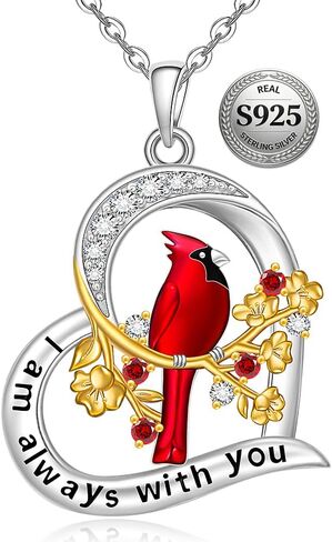 Fenthring Cardinal Necklace Sterling Silver Heart Red Cardinal Necklaces for Women Pendant Memorial Sympathy Bird Charms Mothers Day Christmas Gifts in Saudi Arabia