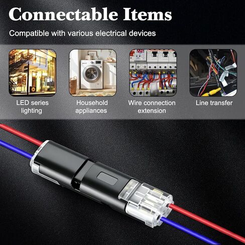 Double Wire Plug in Connector with Locking Buckle, Flame Retardant Locking Wire Connectors, Multi-Purpose Snap-On Blocks for Strip Lights DIY Crafting,Emergency Repairs, Home Wiring(60PCS) in Saudi Arabia