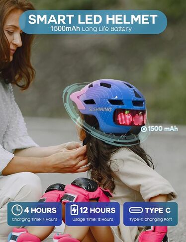 Kids Helmet - Toddler Bike Helmet with LED Turnning/Stop Signals & Customizable Display - Breathable Lightweight Boy/Girl Helmet for Skateboard, Roller Skate, Scooter in Saudi Arabia