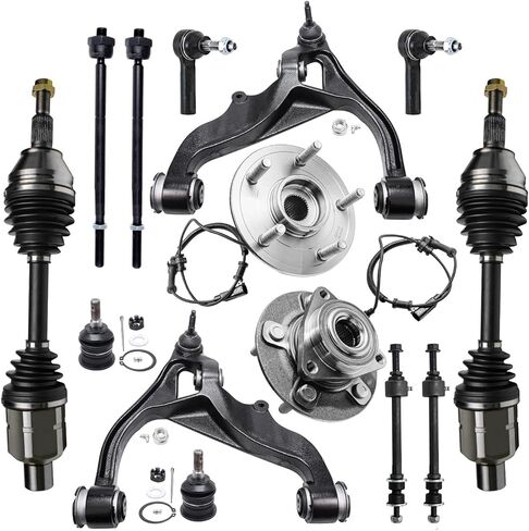 محور ديترويت - 4WD 14PC مجموعة محاور السيرة الذاتية الأمامية لـ Silverado Sierra 1500 Tahoe Suburban Yukon XL Escalade 2 CV Axles 2 محاور العجلة 2 أذرع التحكم العلوية 4 قضبان التعادل 2 قضبان 2 قضبان 2 مفاصل كرة in Kuwait