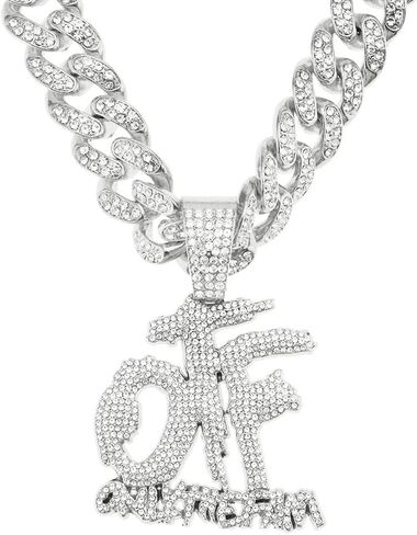 Hip Hop Diamond OTF Letter Pendant Necklace, Cuban Chain, Zinc Alloy, 20 inches in Saudi Arabia