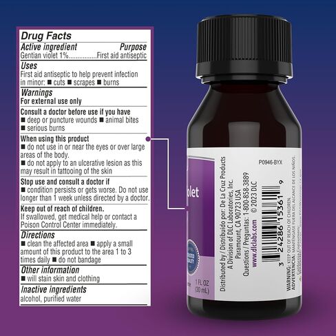 De La Cruz Gentian Violet - Violeta de Genciana - Tincture of Violet 1% First Aid Antiseptic, 1 FL OZ in Kuwait