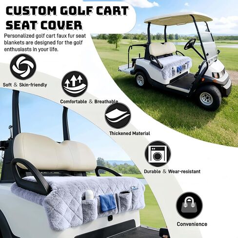 Golf Cart Seat Covers - Soft Faux Fur Seat Blanket, with 4 Pockets, Non-Slip, Thick & Warm, Fit EZGO, Club Car, Yamaha, Epic and Other 2-Seat Golf Cart, All-Season, 51"x 33", Light Gray in Kuwait