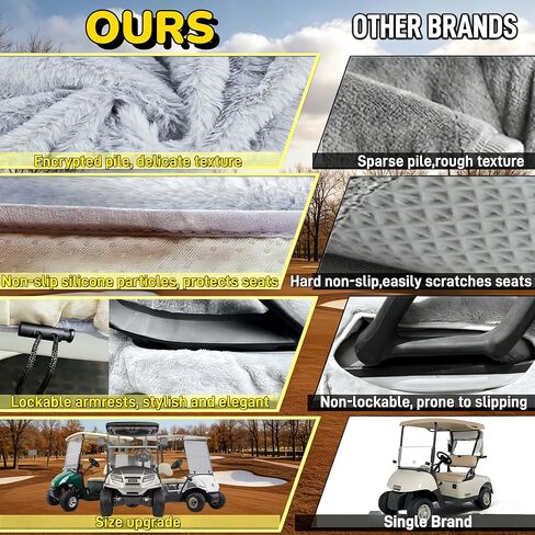 Golf Cart Seat Covers - Soft Faux Fur Seat Blanket, with 4 Pockets, Non-Slip, Thick & Warm, Fit EZGO, Club Car, Yamaha, Epic and Other 2-Seat Golf Cart, All-Season, 51"x 33", Light Gray in Kuwait