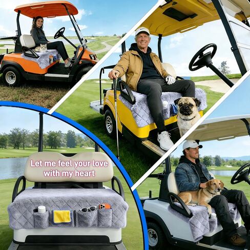 Golf Cart Seat Covers - Soft Faux Fur Seat Blanket, with 4 Pockets, Non-Slip, Thick & Warm, Fit EZGO, Club Car, Yamaha, Epic and Other 2-Seat Golf Cart, All-Season, 51"x 33", Light Gray in Kuwait