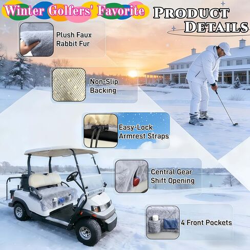 Golf Cart Seat Covers - Soft Faux Fur Seat Blanket, with 4 Pockets, Non-Slip, Thick & Warm, Fit EZGO, Club Car, Yamaha, Epic and Other 2-Seat Golf Cart, All-Season, 51"x 33", Light Gray in Kuwait