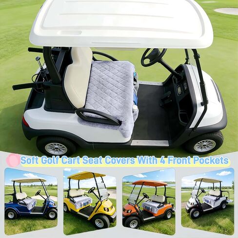 Golf Cart Seat Covers - Soft Faux Fur Seat Blanket, with 4 Pockets, Non-Slip, Thick & Warm, Fit EZGO, Club Car, Yamaha, Epic and Other 2-Seat Golf Cart, All-Season, 51"x 33", Light Gray in Kuwait