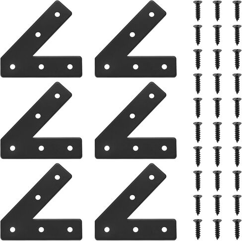 6 Pcs 45 Degree Angle Support Brackets, Heavy Duty Pergola Brackets, Black Metal Flat Plate Braces Truss Framing Bracket for Wood Gazebo Hardware, 4x4, 6x6 Lumber Timber Post Mending Plates in Kuwait