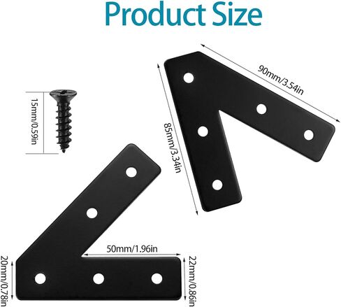 6 Pcs 45 Degree Angle Support Brackets, Heavy Duty Pergola Brackets, Black Metal Flat Plate Braces Truss Framing Bracket for Wood Gazebo Hardware, 4x4, 6x6 Lumber Timber Post Mending Plates in Kuwait