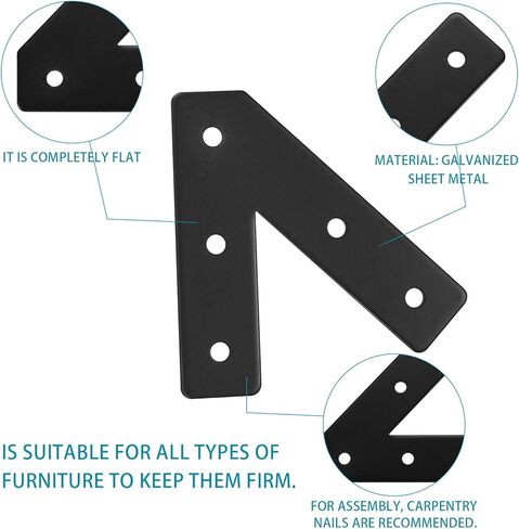 6 Pcs 45 Degree Angle Support Brackets, Heavy Duty Pergola Brackets, Black Metal Flat Plate Braces Truss Framing Bracket for Wood Gazebo Hardware, 4x4, 6x6 Lumber Timber Post Mending Plates in Kuwait