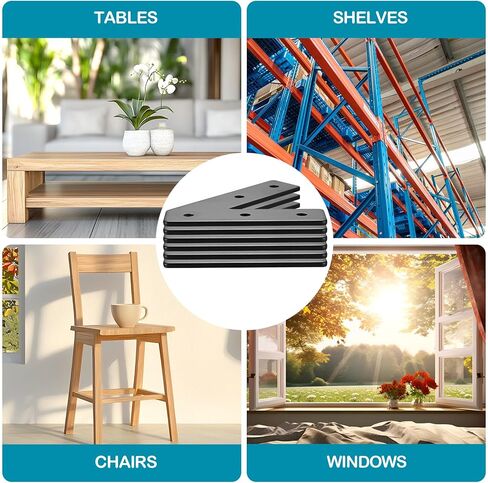 6 Pcs 45 Degree Angle Support Brackets, Heavy Duty Pergola Brackets, Black Metal Flat Plate Braces Truss Framing Bracket for Wood Gazebo Hardware, 4x4, 6x6 Lumber Timber Post Mending Plates in Kuwait