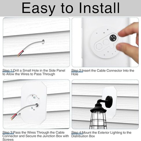 طقم تثبيت جانبي مكون من قطعتين مع صندوق كهربائي مدمج، وكتلة تثبيت جانبية من الفينيل للإضاءة الخارجية، تناسب جوانب حضن مقاس 4 بوصات ارتفاع و1/2 بوصة (أبيض - عبوتان، جوانب حضن 1/2 بوصة) in Kuwait