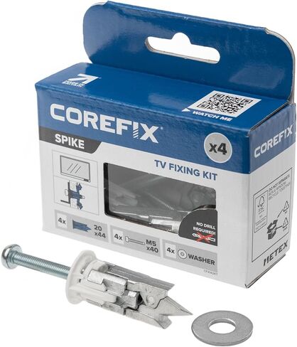 طقم تركيب التلفزيون Corefix Spike مكون من 4 قطع - مثبتات جدارية شديدة التحمل للتركيب على الحائط للتلفزيون ودعامة الحائط. سهل التركيب دون الحاجة إلى مثقاب، مناسب لجميع أنواع الحوائط الجافة in Kuwait