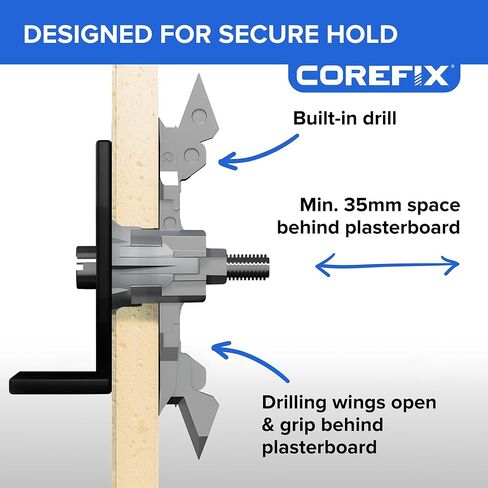 طقم تركيب التلفزيون Corefix Spike مكون من 4 قطع - مثبتات جدارية شديدة التحمل للتركيب على الحائط للتلفزيون ودعامة الحائط. سهل التركيب دون الحاجة إلى مثقاب، مناسب لجميع أنواع الحوائط الجافة in Kuwait