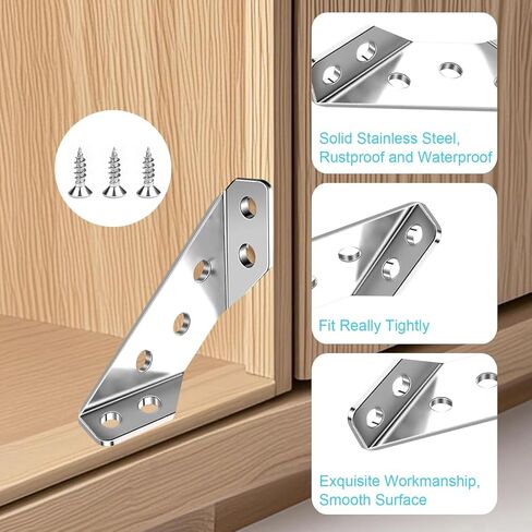 8-Pack Furniture Corner Brackets, Stainless Steel L Brackets with Screws, Heavy Duty Angle Braces for Shelves, Tables, Cabinets, Drawers and Wood Connections in Saudi Arabia