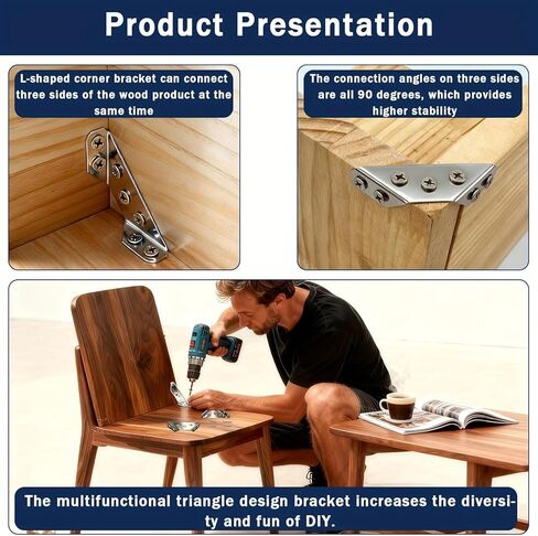8-Pack Furniture Corner Brackets, Stainless Steel L Brackets with Screws, Heavy Duty Angle Braces for Shelves, Tables, Cabinets, Drawers and Wood Connections in Saudi Arabia